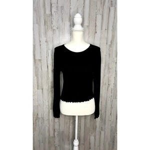 Haley & June Women's XL Black‎ Cropped Long Sleeve Blouse with Ruffled Hem
